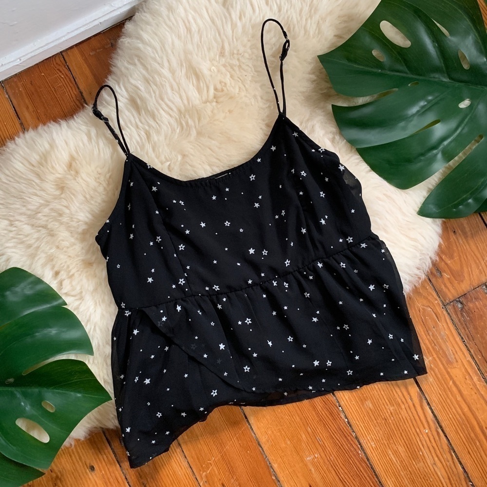 Hollister Flutter Cropped Tank Star Print Black M